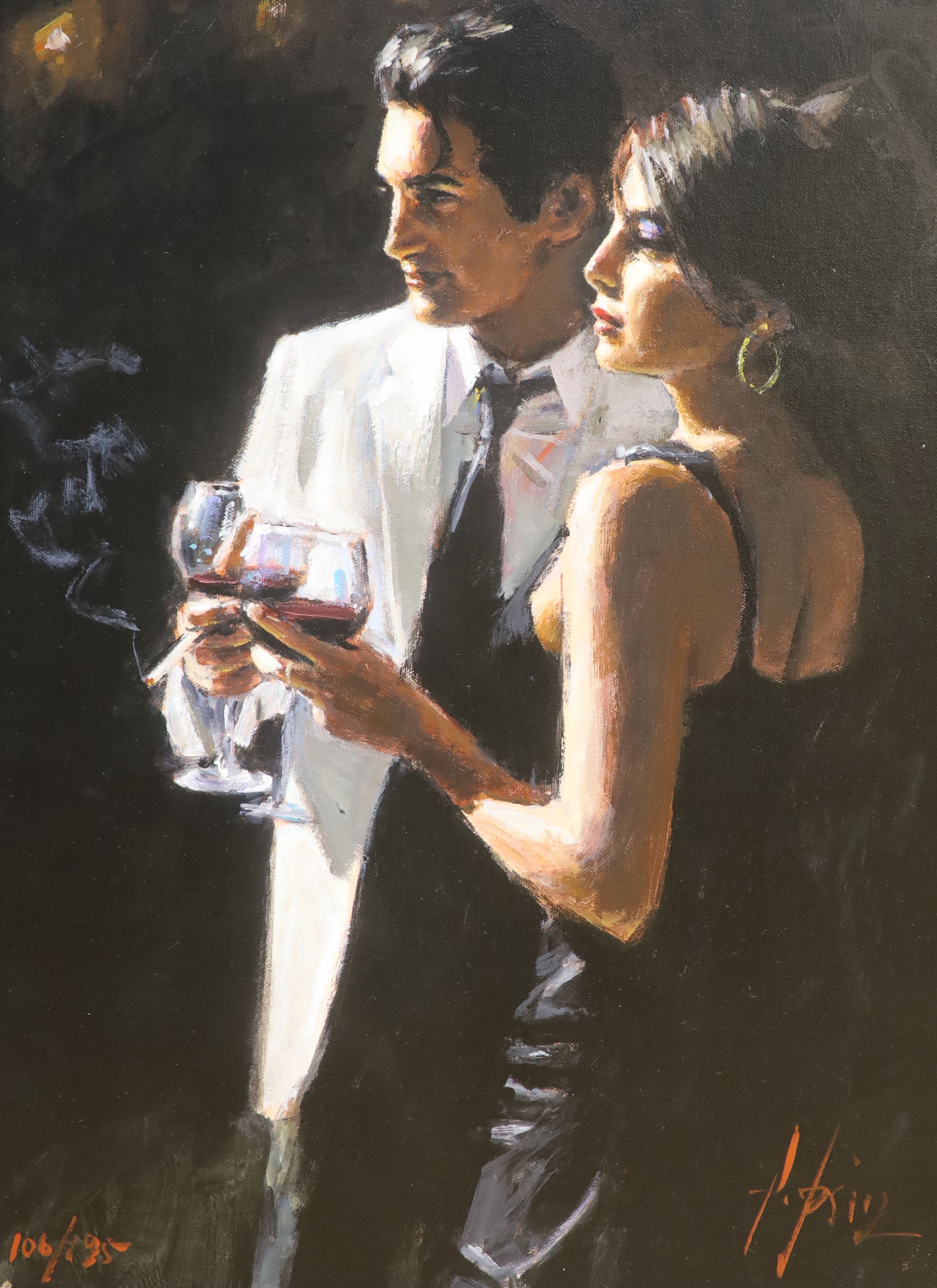 Fabian Perez (1967-), hand embellished canvas on board, 'Night Highlights', 106/195, with COA, 60 x 45cm